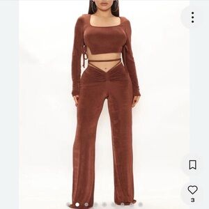 Fashion Nova Brown Wide Leg Two-Piece Set